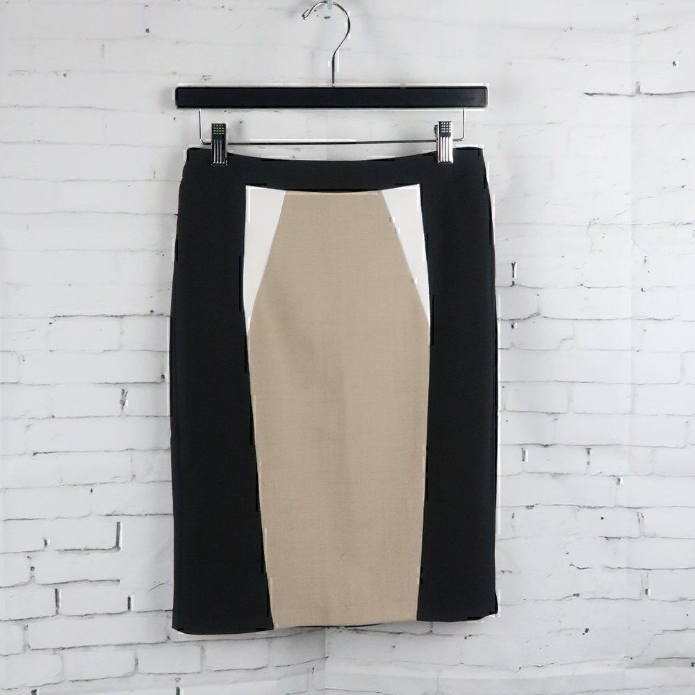 XOXO BLACK TAN & WHITE COLORBLOCK OFFICE WORK SKIRT SIZE 3/4